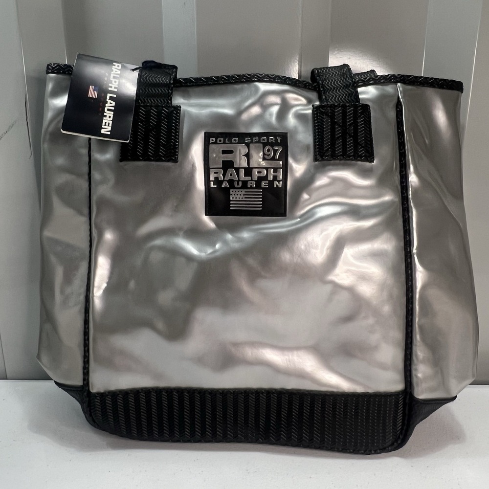 Polo Sport Vintage Tote Bag Metallic Silver Ralph Lauren Spell Out NWT